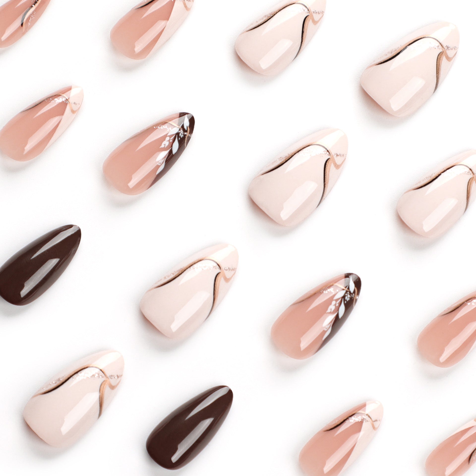 Wholesale 24 Pieces/box Brown Leaves Press-on Nails Kits Nail Stickers ACC-NS-LeFan067