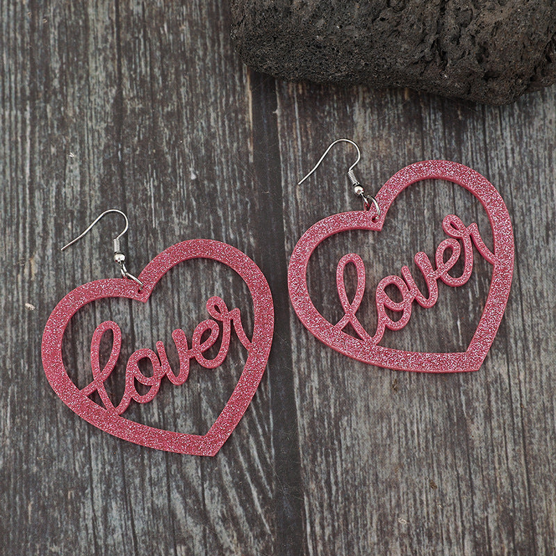 Wholesale Valentine's Day Fashion Hollow Love Splicing Letter Acrylic Sequin Earrings