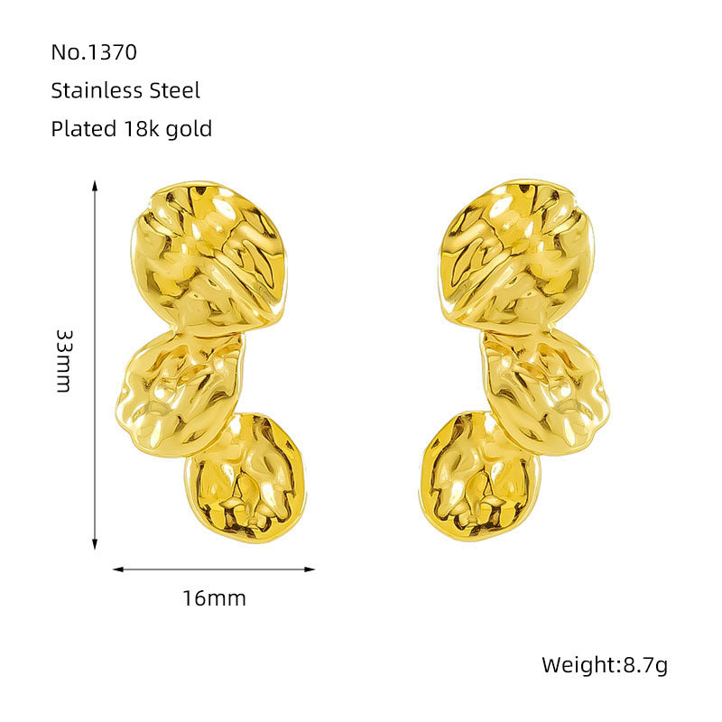Wholesale sretro stainless steel  stud earrings pleated design light luxury style earrings