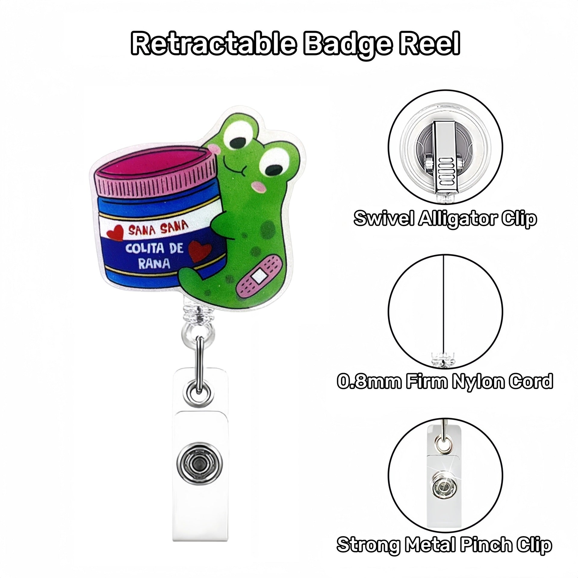 Thème animal en gros acrylique rétractable enroule des badges de trousseau rétractable