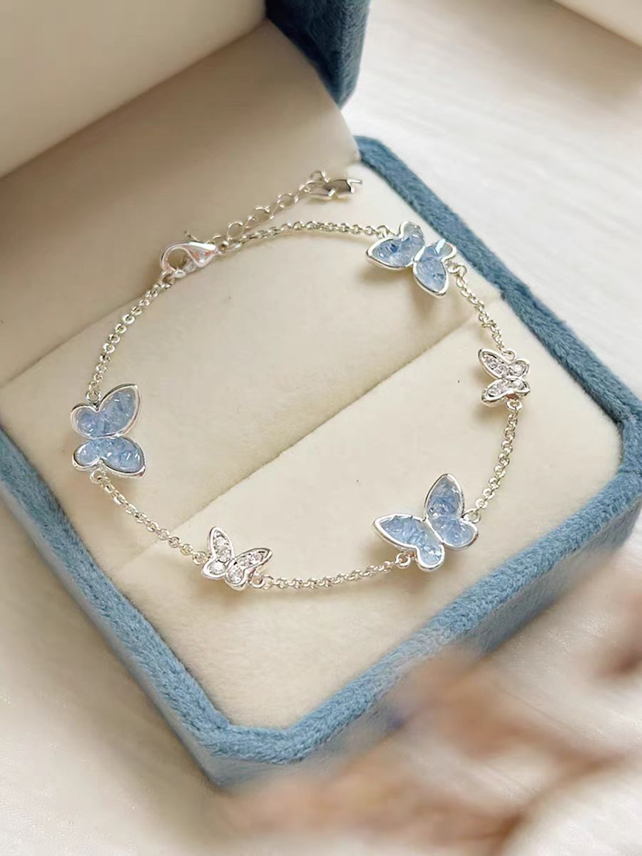 Wholesale light luxury kyanite butterfly diamond earrings bracelet necklace