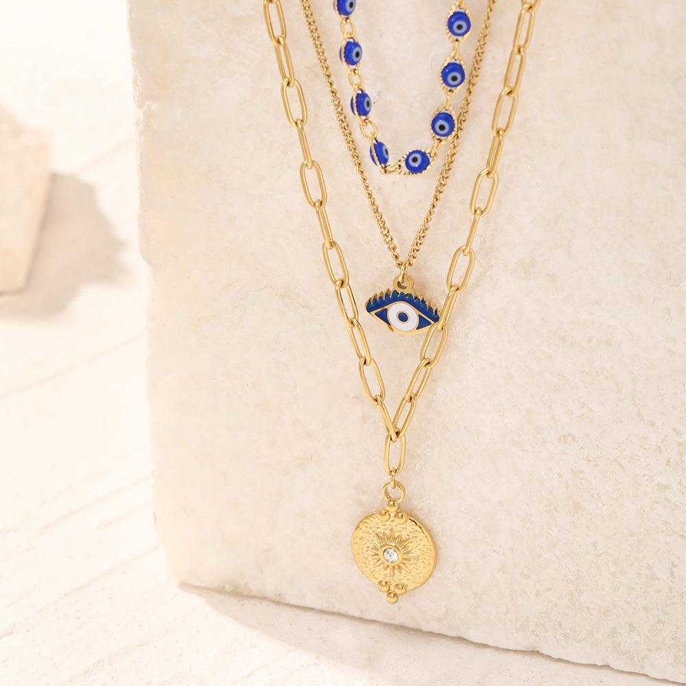 Wholesale evil eye clavicle chain hip hop exaggerated multilayer necklace