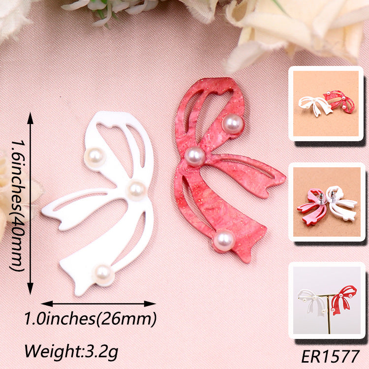 Wholesale 5pcs Bow Pearl Acrylic Earrings Bow Earrings Pearl Earrings ACC-ES-XiaoYan052