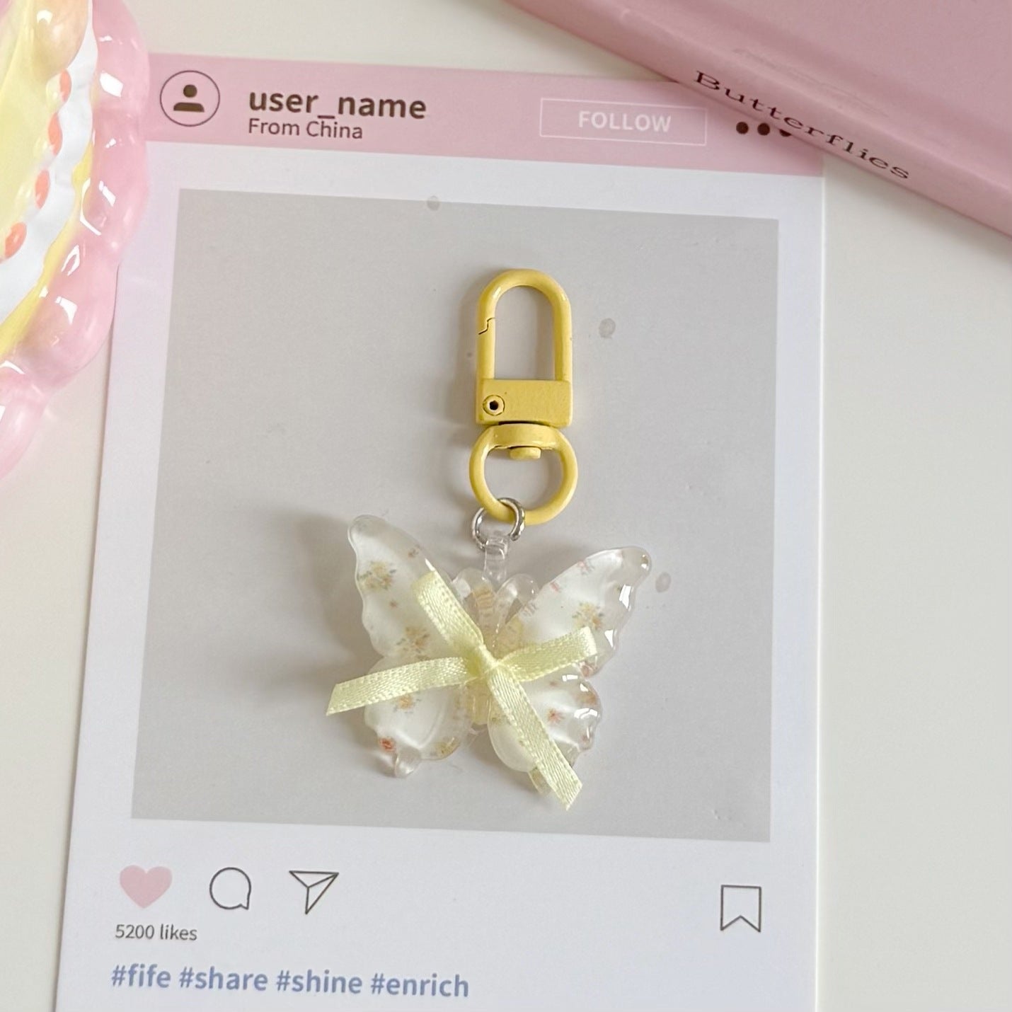 Wholesale Clear Plastic Butterfly Keychain Korean Style Fairy Design Bag Charm for Girls