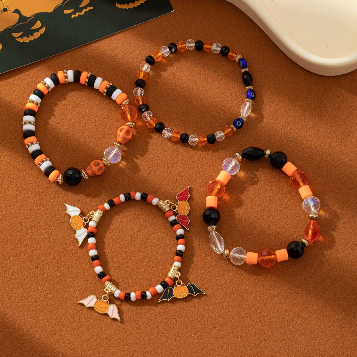 Wholesale Halloween Bat Spider Pumpkin Soft Clay Elastic String Bracelet ACC-BT-Xunru003