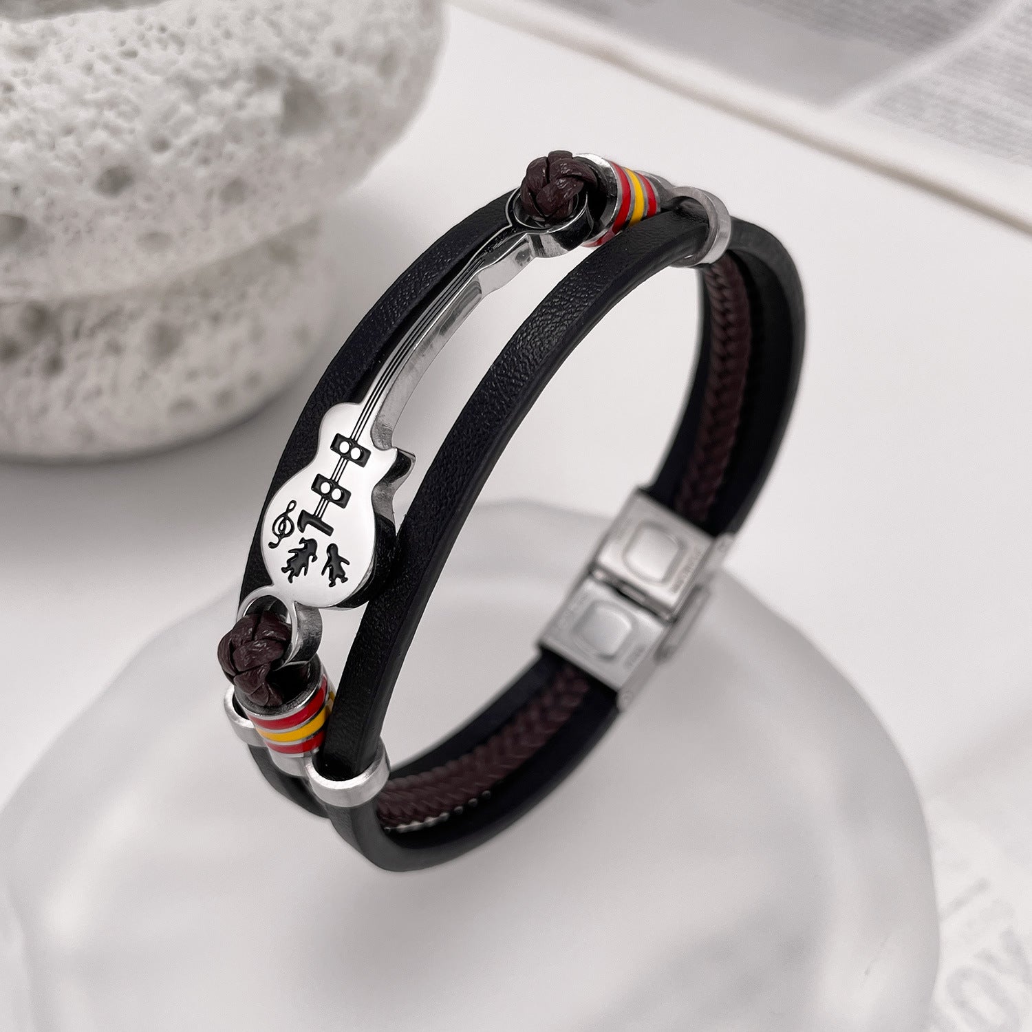 Wholesale  Hip Hop Guitar Men's Leather Bracelet