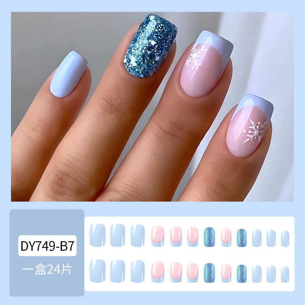 Wholesale 24 Pieces/box Christmas Blue and White Snowflake Nails Kits Nail Stickers ACC-NS-QXJ011