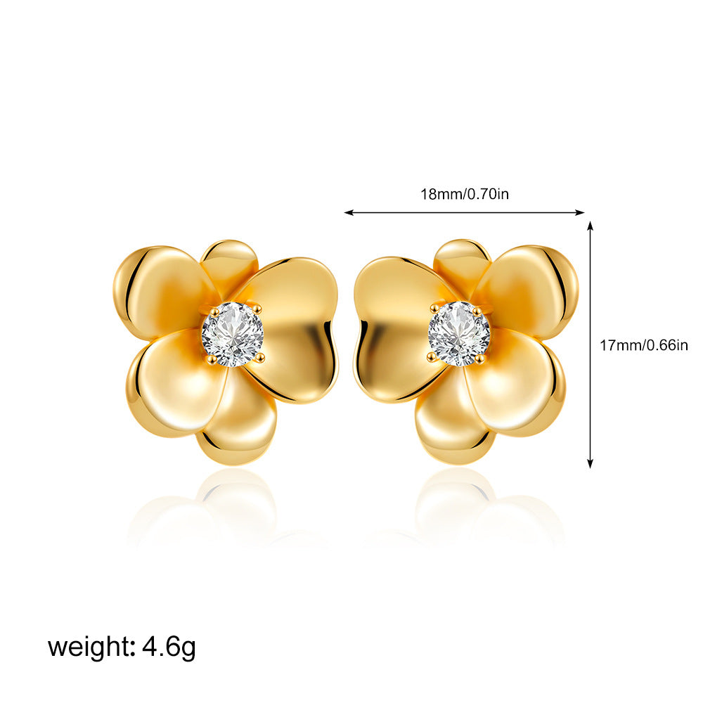 Wholesale 18K gold zircon flower ring open ring camellia earrings