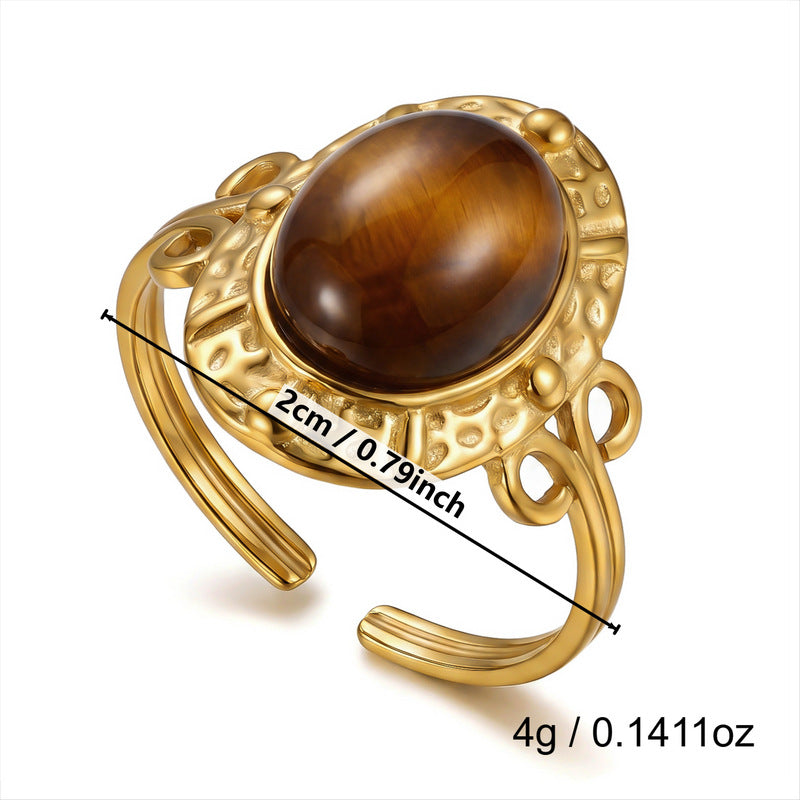 Wholesale Vintage Texture Tiger Eye Stainless Steel Multi-Layer Stacked Ring Jewelry Accessory