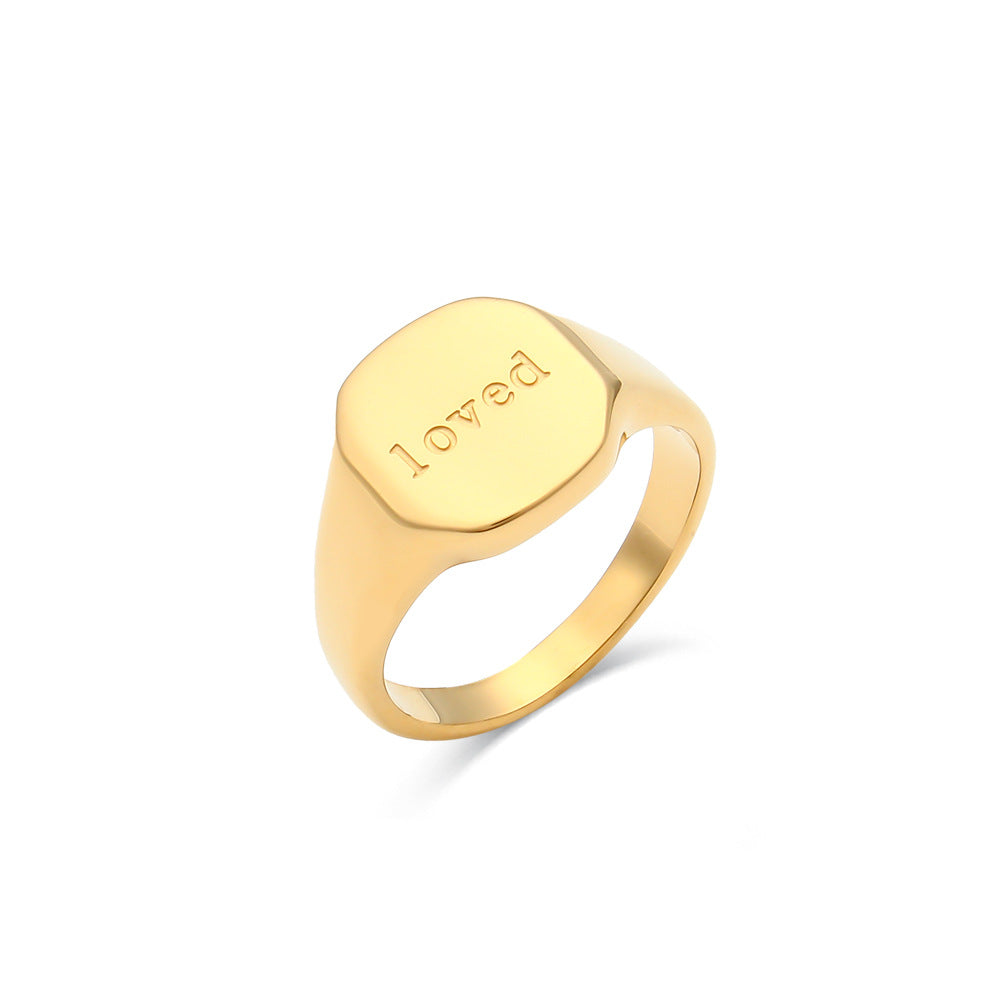 Wholesale English Alphabet Ring Titanium Steel Electroplated 18K Gold Ring ACC-RS-Mengj001
