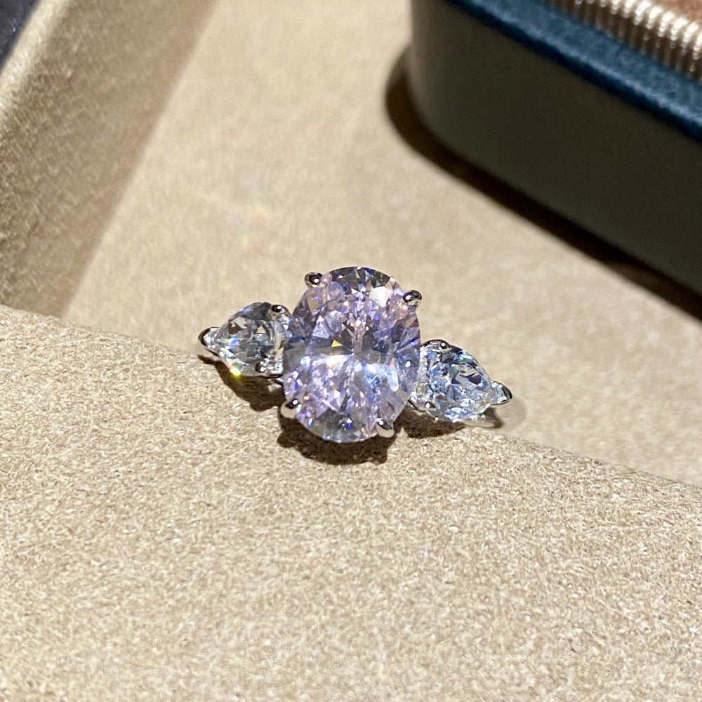 Wholesale Pink Dreamy Three Stone Colorful Gemstone 925 Silver Ring Ice Cut Brilliant Trendy Women S Jewelry Gift