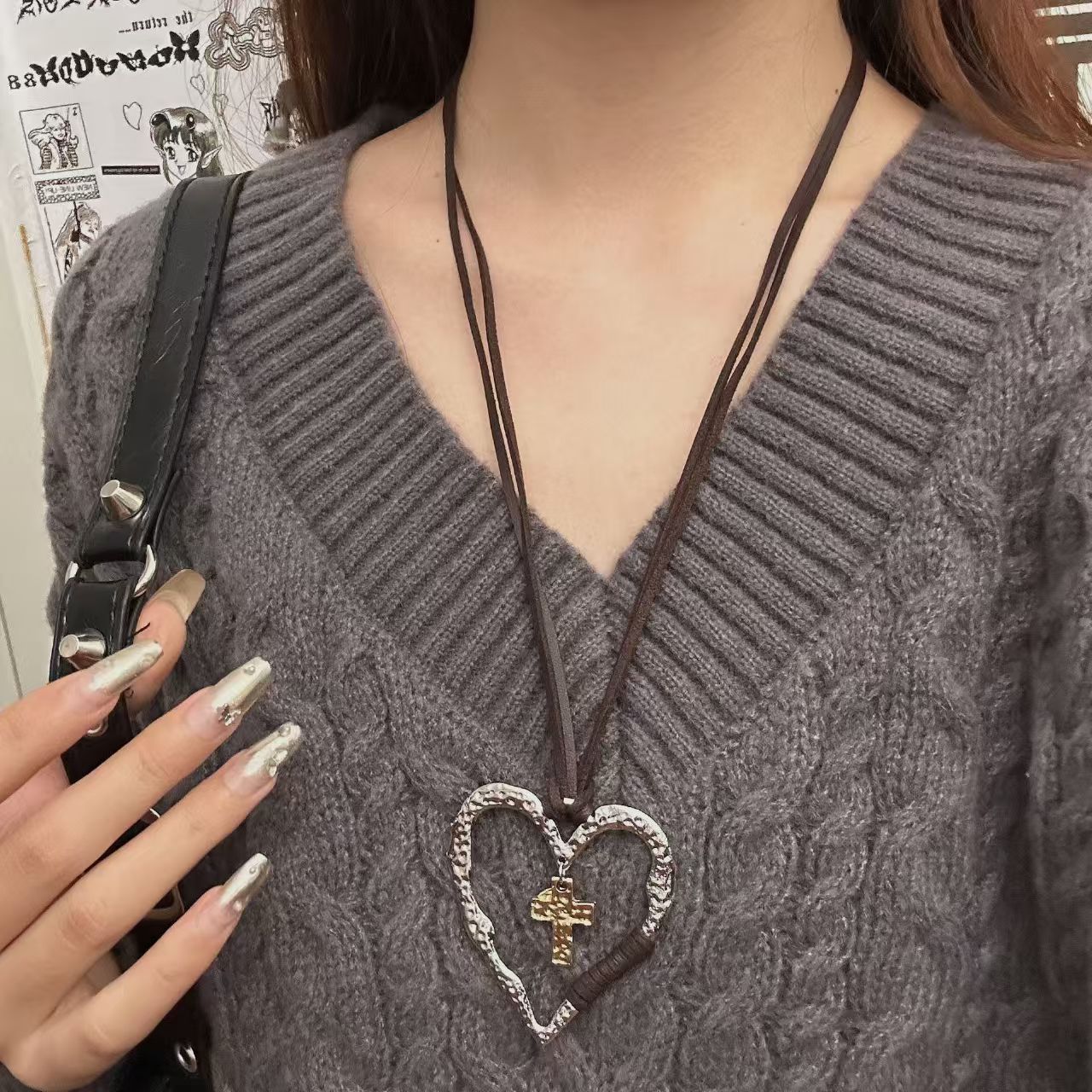 Wholesale Punk Heavy Industrial Cross Long Necklace