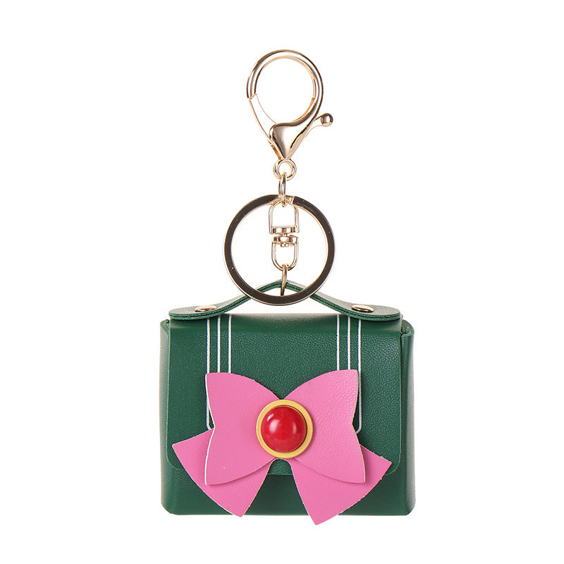 Wholesale Light Blue Leather Keychain Pendant With Bow And Butterfly European Style Car Key Accessory