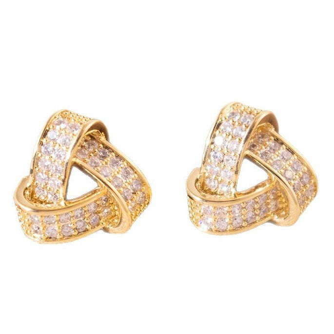 Wholesale Silver Zircon Triangle Earrings  Hollow Design Earrings