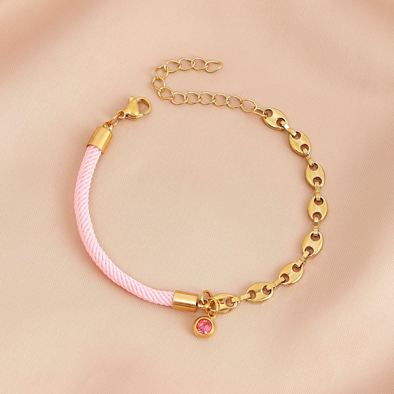 Bracelet pendentif diamant en acier inoxydable à double corde en gros plaqué or