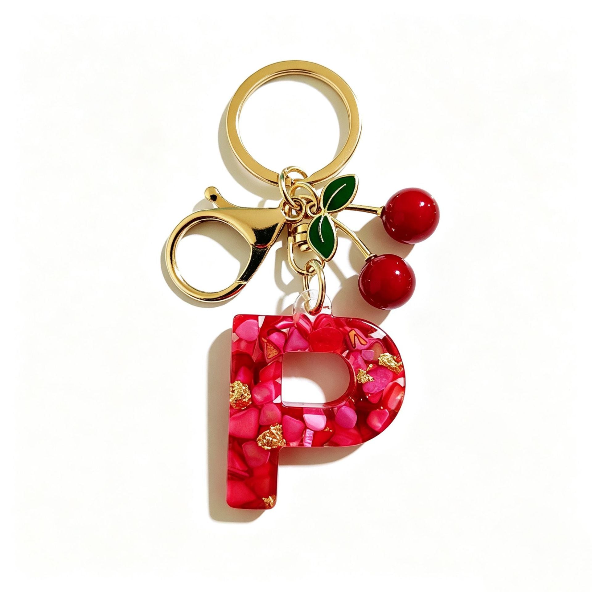 Wholesale Stylish Letter Keychain With Cute Cherry Pendant Plastic Bag Charm And Car Key Accessory Gift