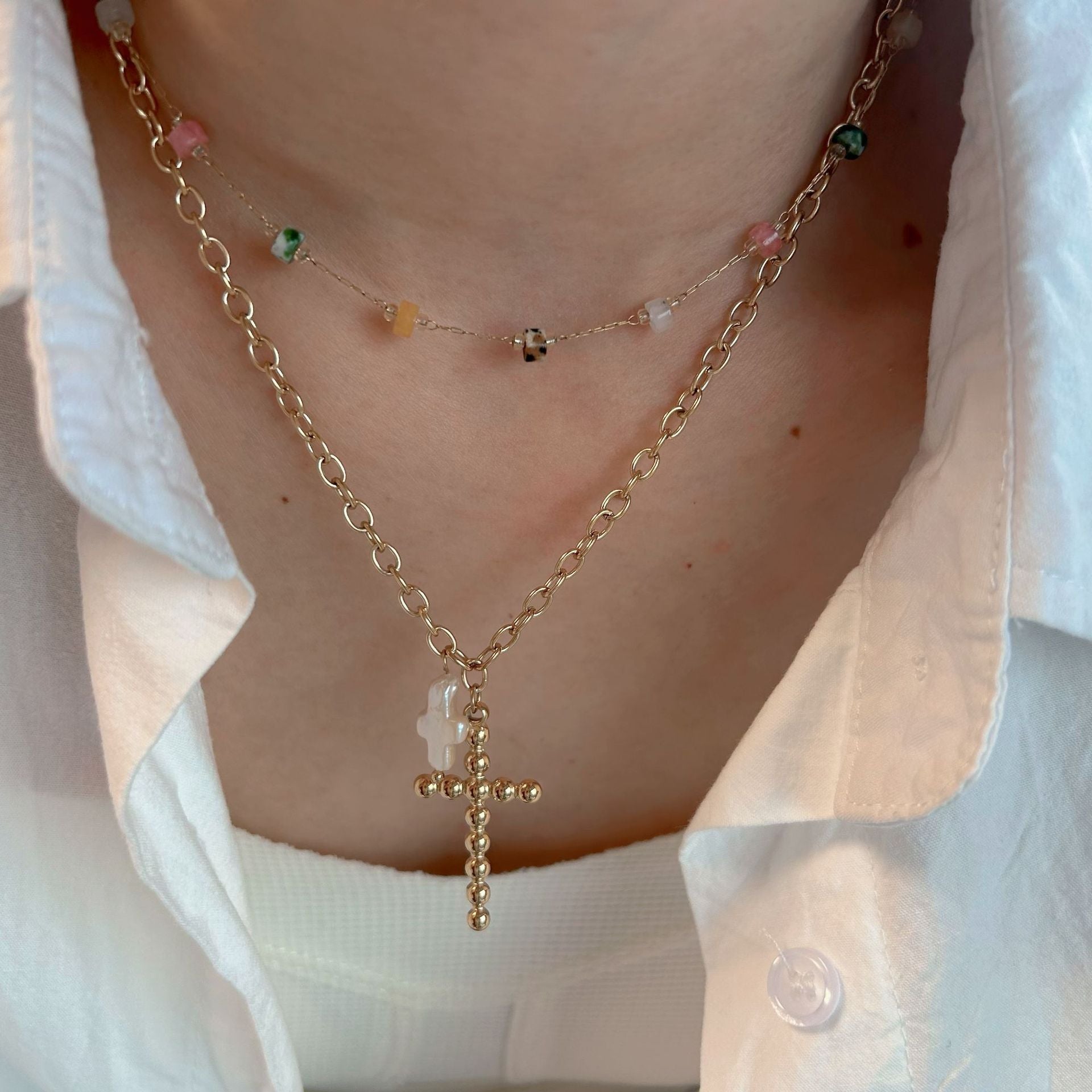 Wholesale Stainless Steel  Colorful Natural Stone Natural Citrine Beaded Necklace