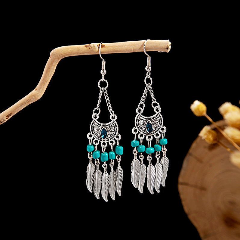 Wholesale Retro Bohemian Blue Turquoise Ethnic Style Alloy Earrings ACC-ES-MDD022
