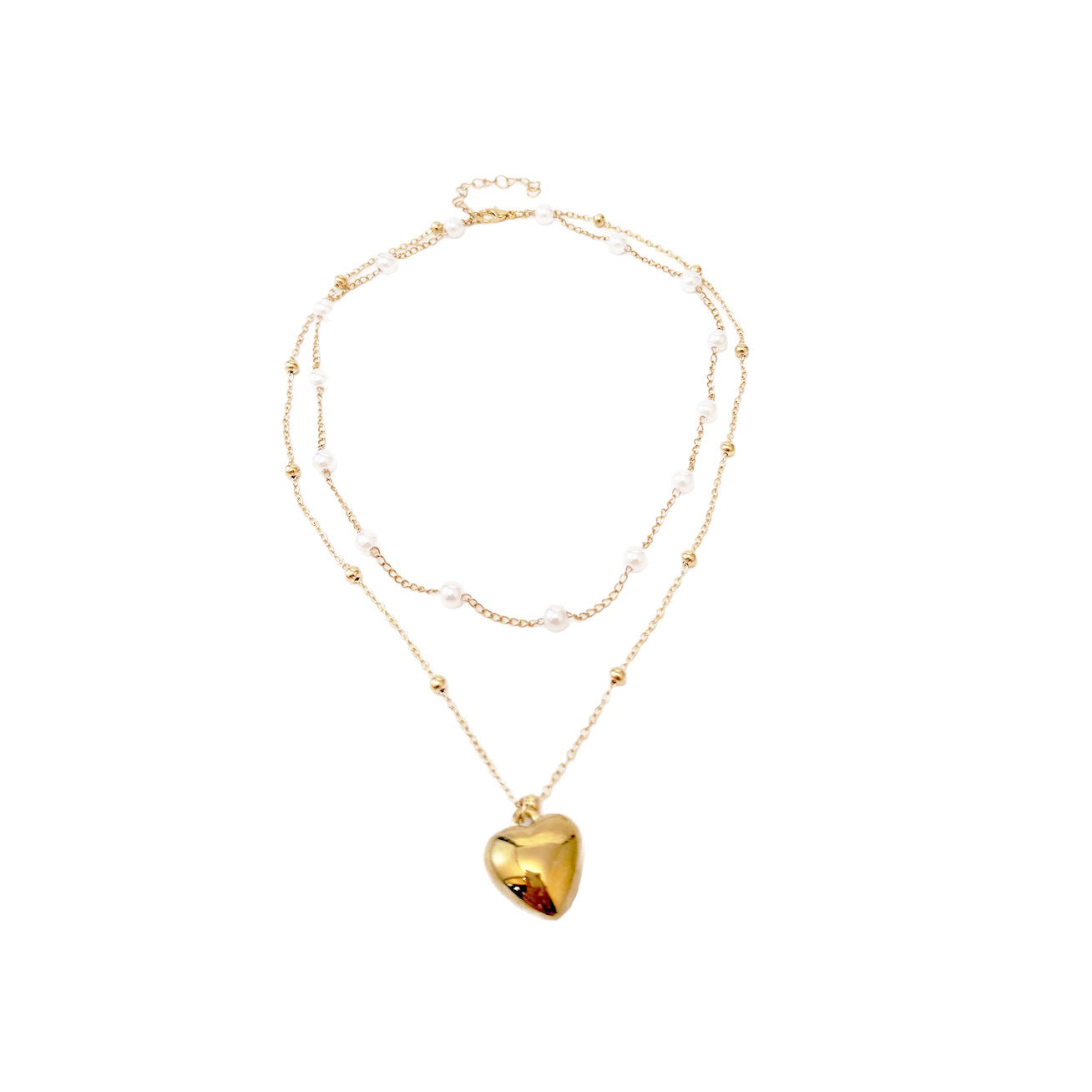 Wholesale Alloy Multi-Layer Pearl Necklace Heart Pendant Gold Color Fashion Layering Jewelry for Women Party Gift