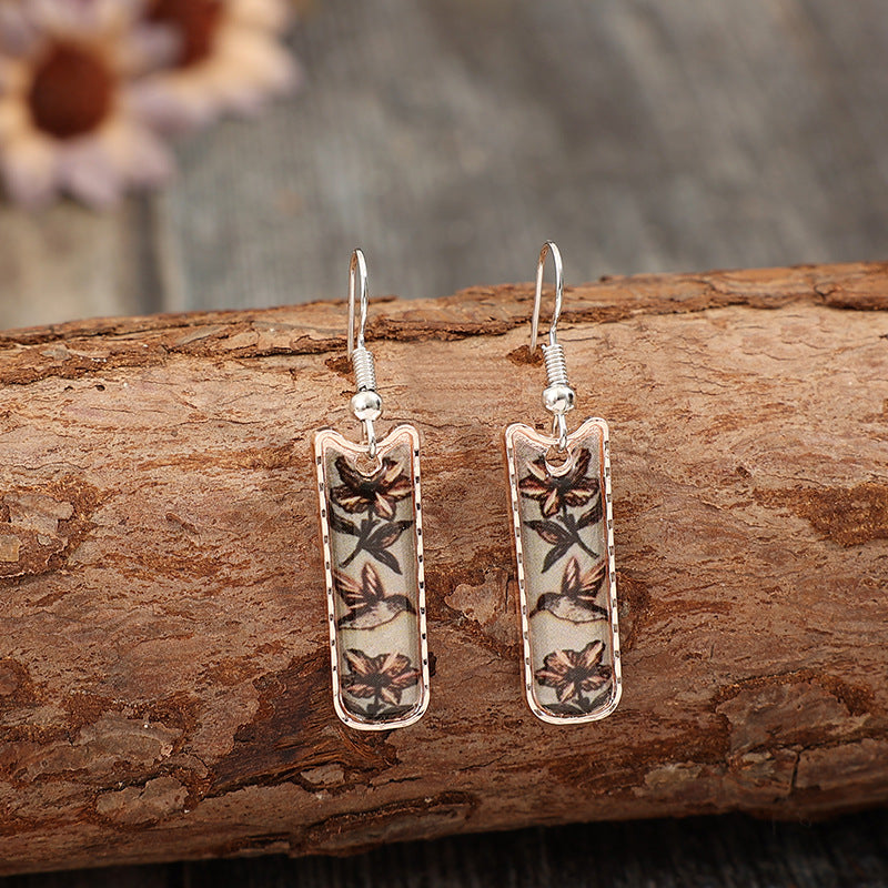 Wholesale Bohemian retro geometric glue flower alloy earrings