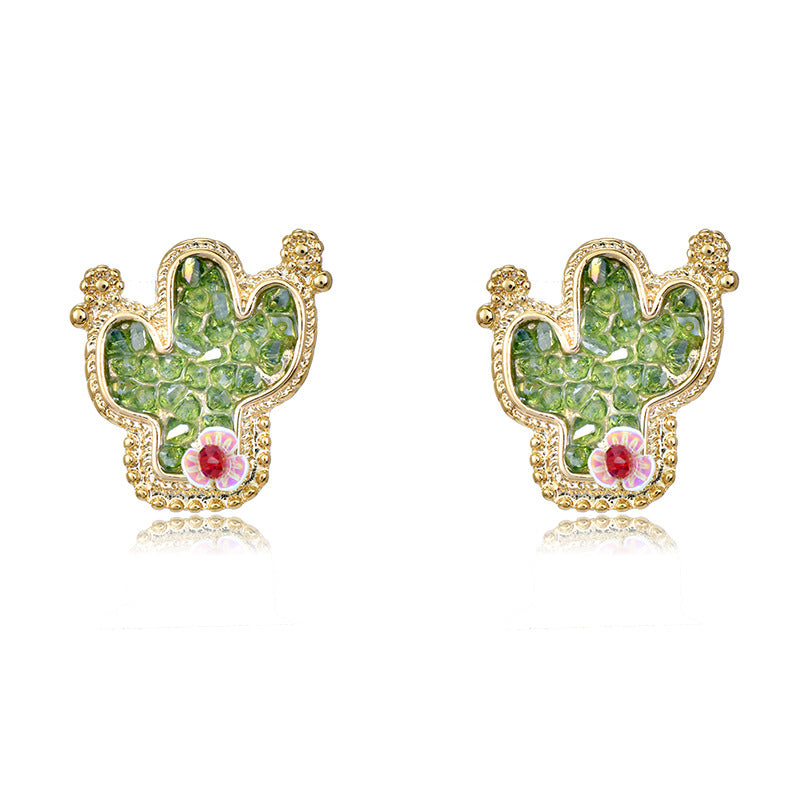 Wholesale crystal cactus silver needle branch flower crystal earrings ACC-ES-Jiuj003