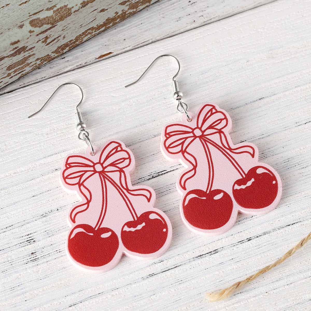 Wholesale Bow cherry acrylic drop earrings