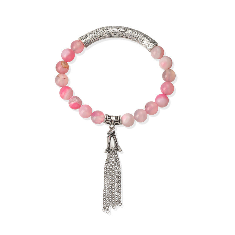 Wholesale New Chinese Style Gun Black Stone Bead Bracelet With Tassel Unisex Retro Wedding Gift Jewelry Accessory