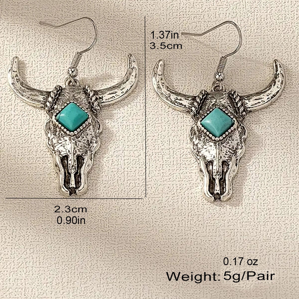 Wholesale Retro Cow Skull Turquoise Earrings for Women Daily Wear Boutique Resale Fashion Accessory