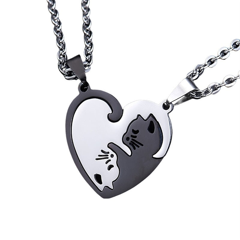 Wholesale Splicing Stainless Steel Love Black and White Cat Necklaces ACC-NE-Hanyu005