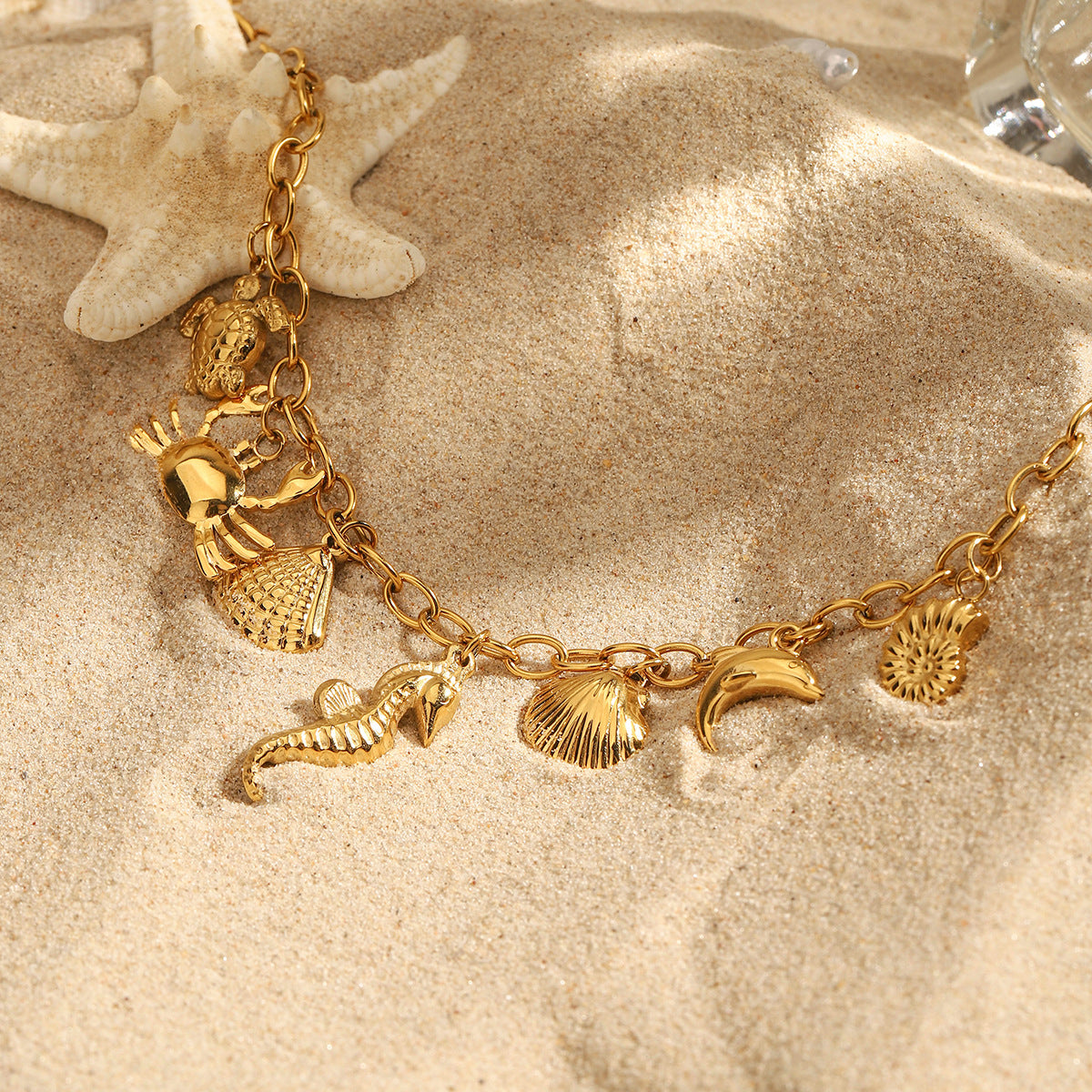 Wholesale  all-match 18K gold stainless steel ocean  shell necklace