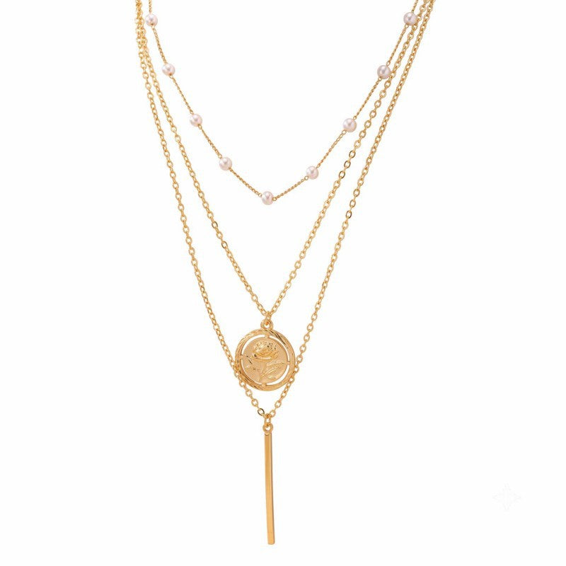 Wholesale Chic Geometric Three Layer Stacking Necklace Electroplated Alloy Collarbone Chain Trendy Everyday Fashion Accessory For Women