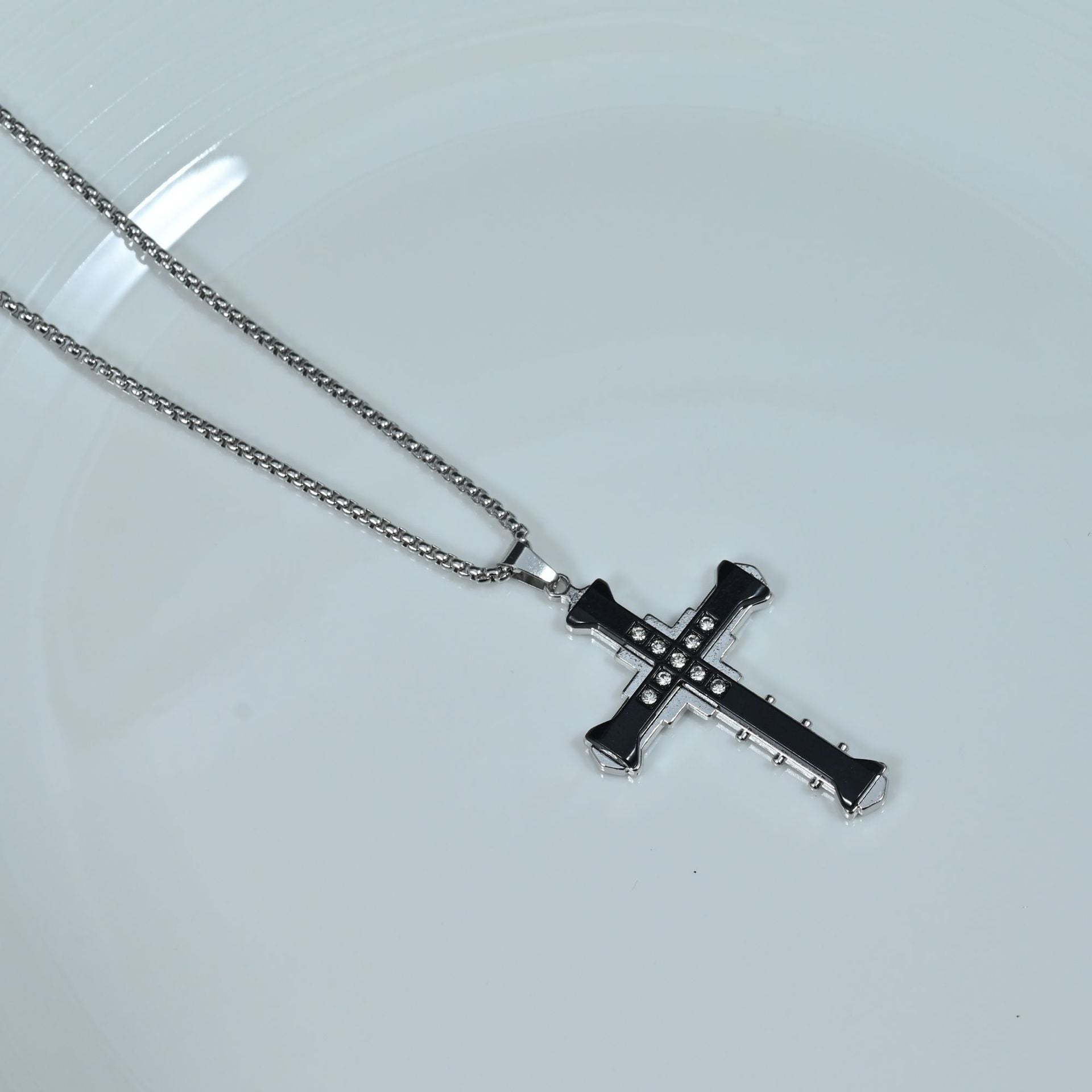Wholesale Trendy Hip Hop Cross Pendant Necklace Stainless Steel Black Color Unisex Fashion Jewelry Accessory For Boutique Resale