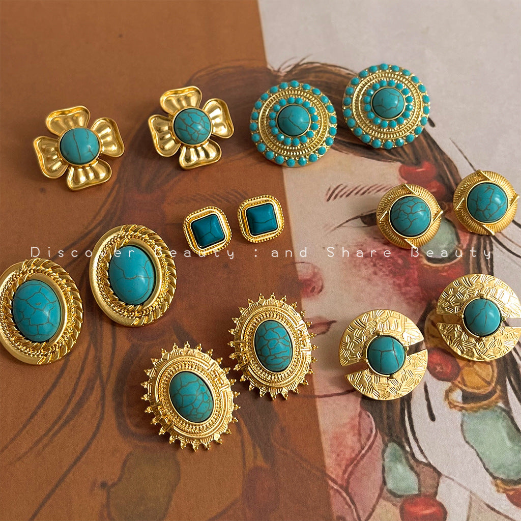 Wholesale  turquoise earrings retro light luxury earrings
