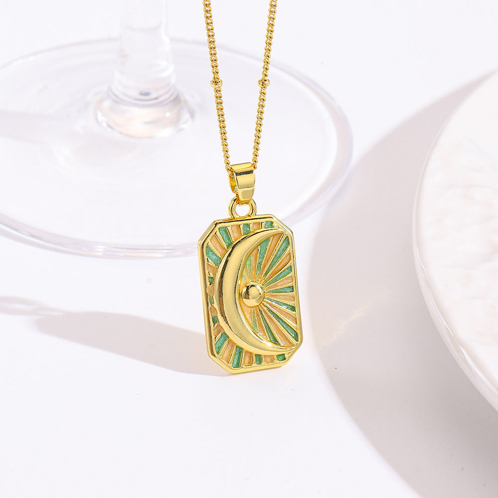 Wholesale square color dripping copper love conch shell eye moon jellyfish tarot pendant necklace