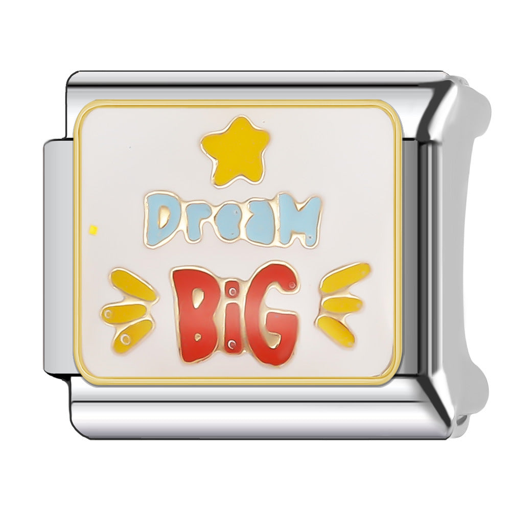 Wholesale Italian Charm Bracelet 9mm DIY Splicing English Short Sentence Series Stainless Steel Composable Bracelet