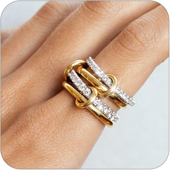 Wholesale Copper Ring Interlocking Full Diamond Zircon Three-Ring