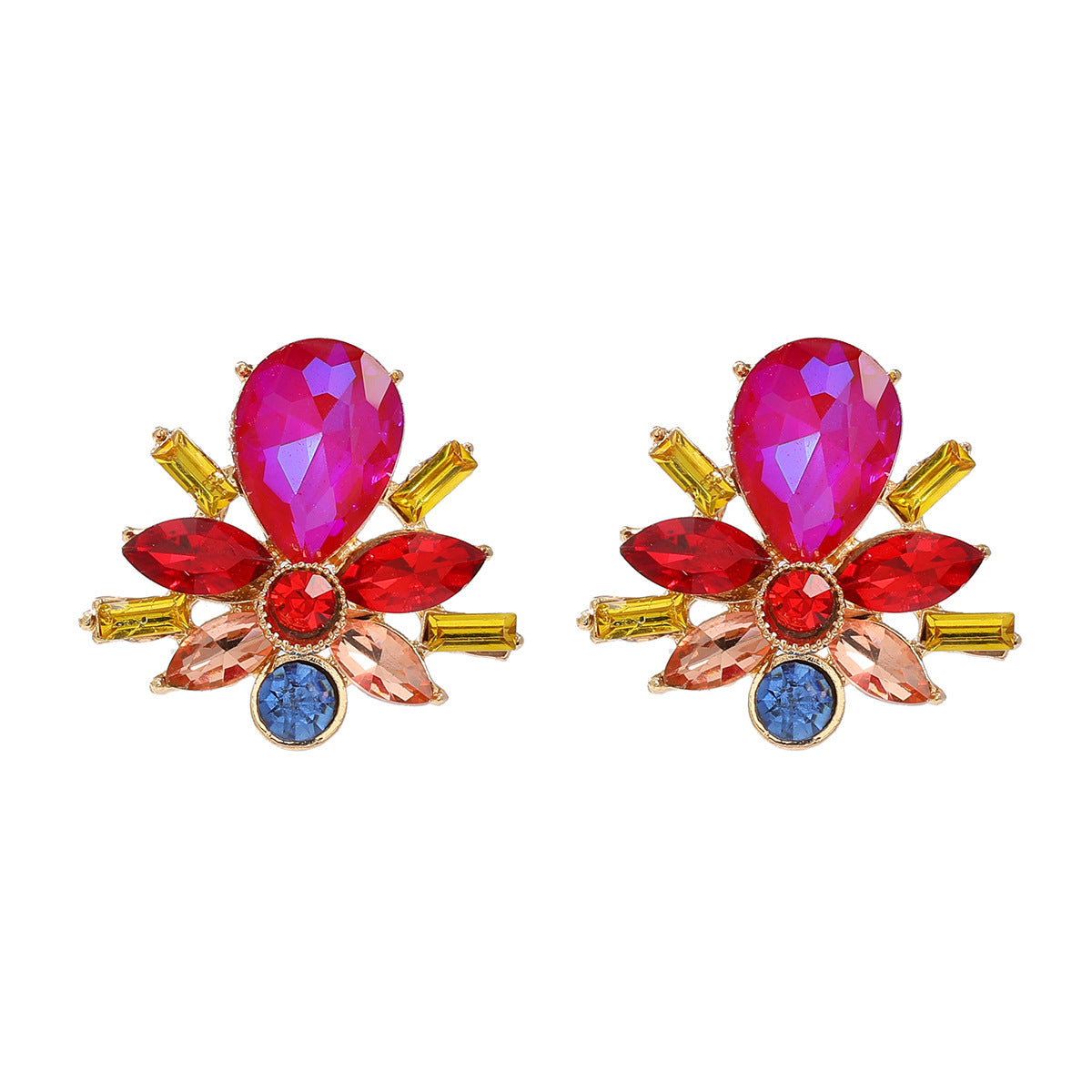Wholesale colored diamond full diamond flower stud earrings alloy earrings ACC-ES-JL017