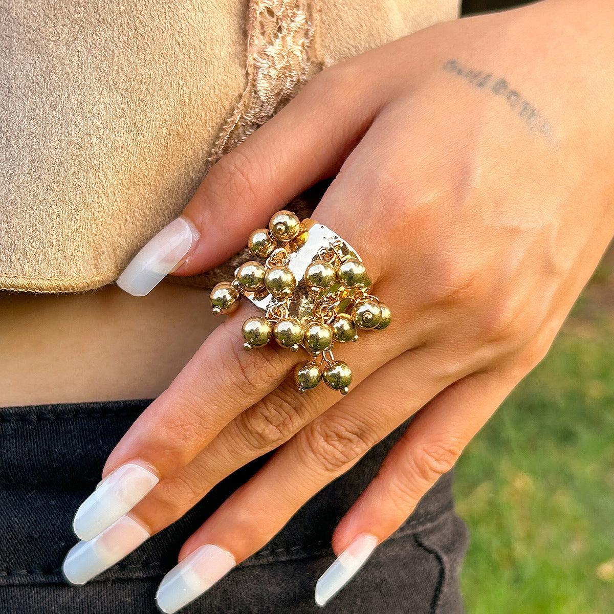 Wholesale  Retro Inlaid Geometric Ring Open Ring