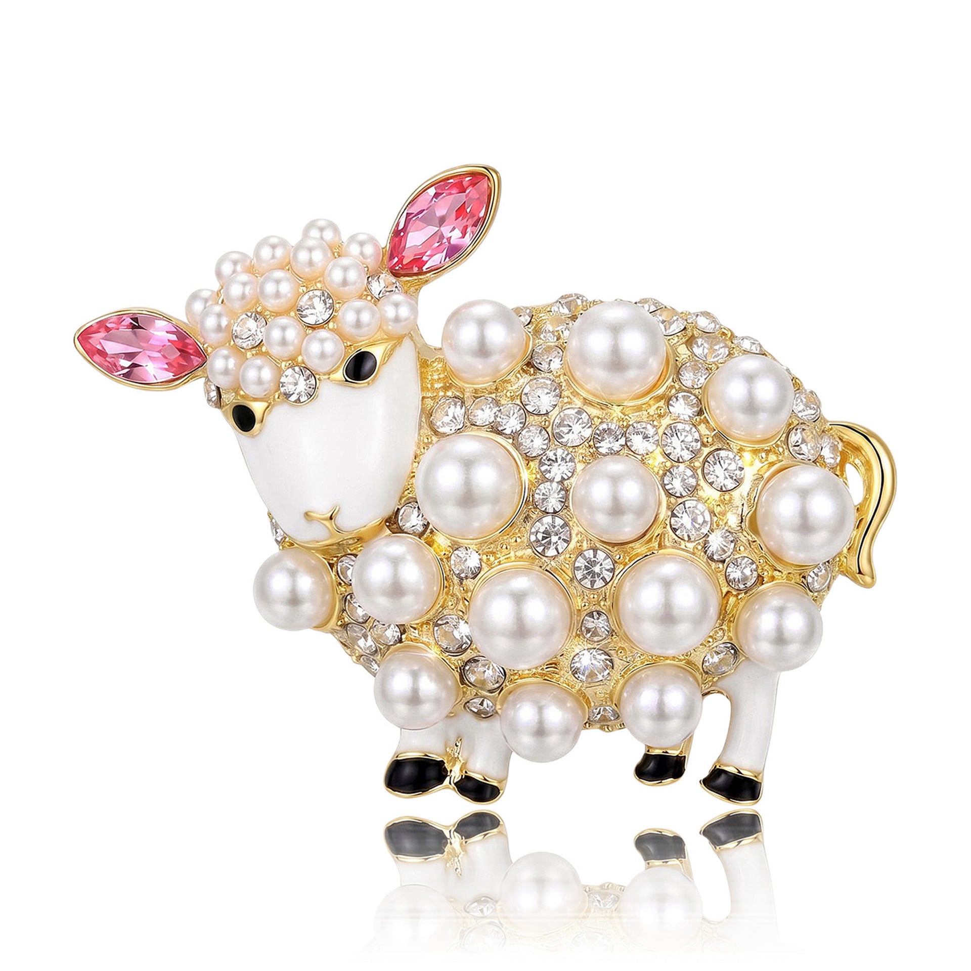 Wholesale Stylish Sheep Brooch With Faux Pearl And Rhinestone For Women Cardigan Coat Fashion Accessory