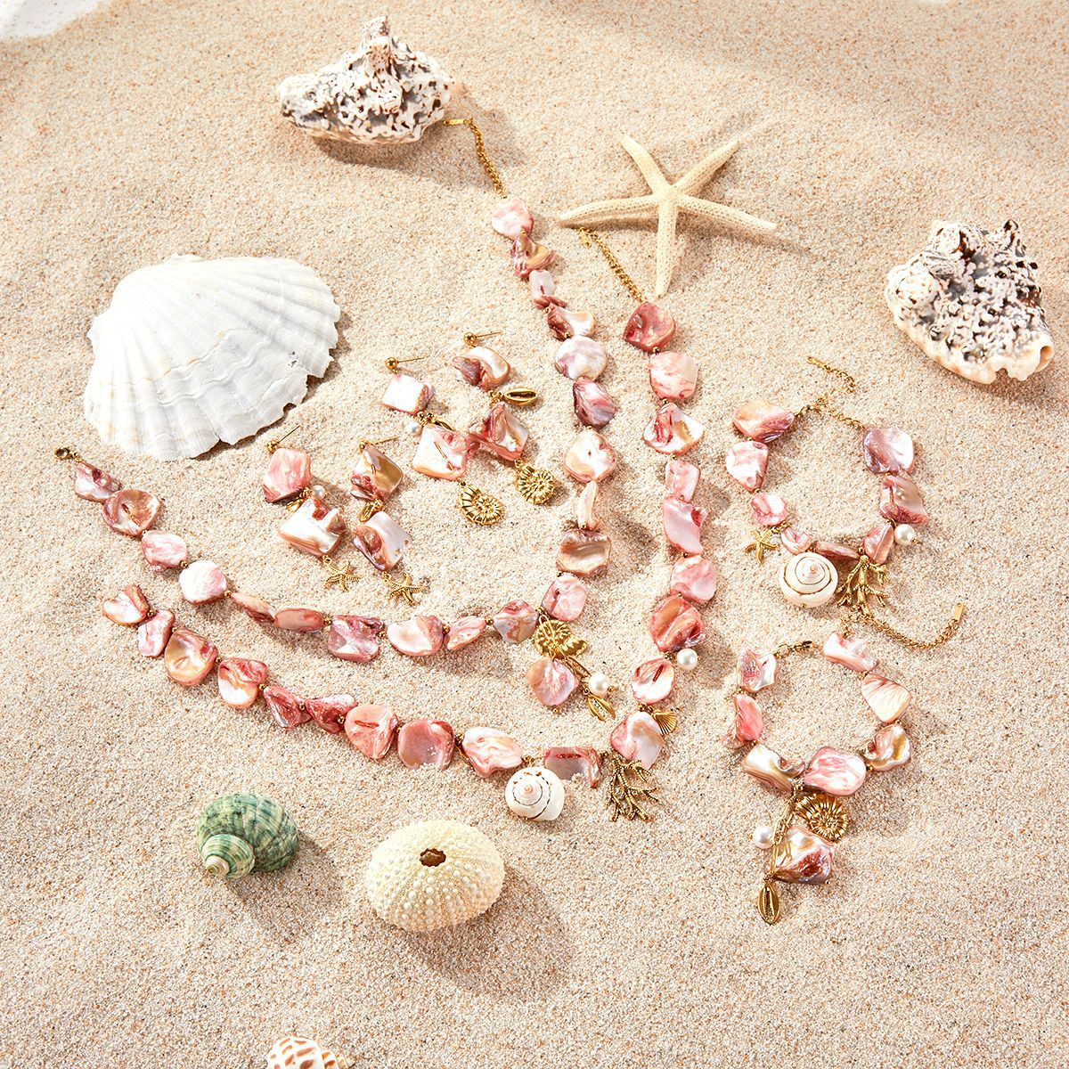 Wholesale shell clavicle chain starfish coral suit necklace earrings bracelet
