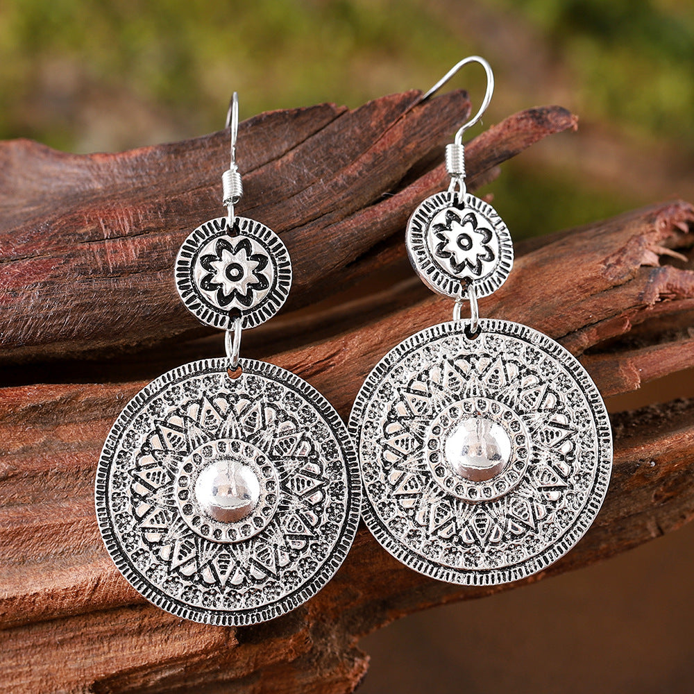 Wholesale Retro Ethnic Style Round Printed Pendant Earrings