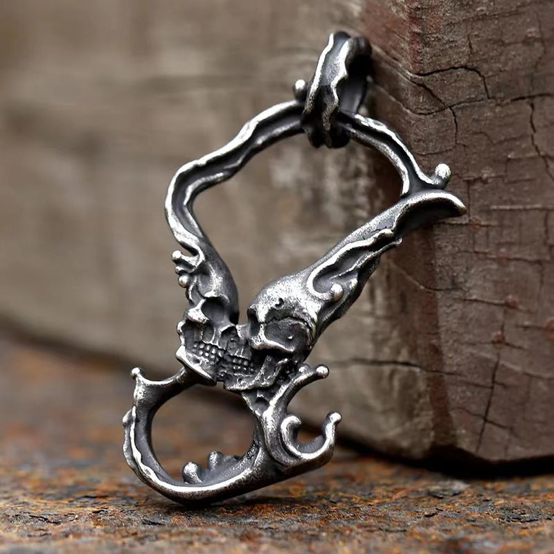 Wholesale Retro Double Skull Kissing Pendant Necklace