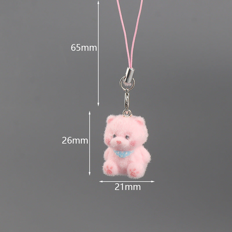Wholesale Cute mini flocked puppy mobile phone chain