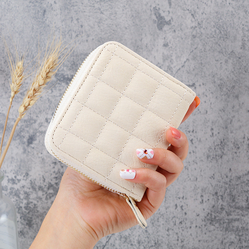 Wholesale Trendy Korean Style Women S Small Wallet White PU Leather ed Checkered Multi Card Slots Zip Buckle Cute Student Coin Purse Fashion Accessory