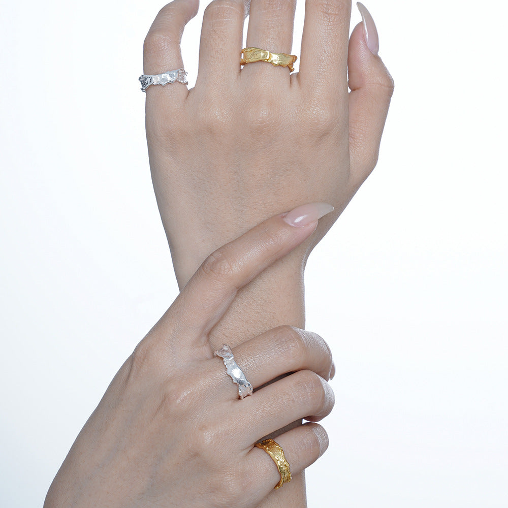 Wholesale Simple S925 Sterling Silver Textured Open Rings ACC-RS-YWE004