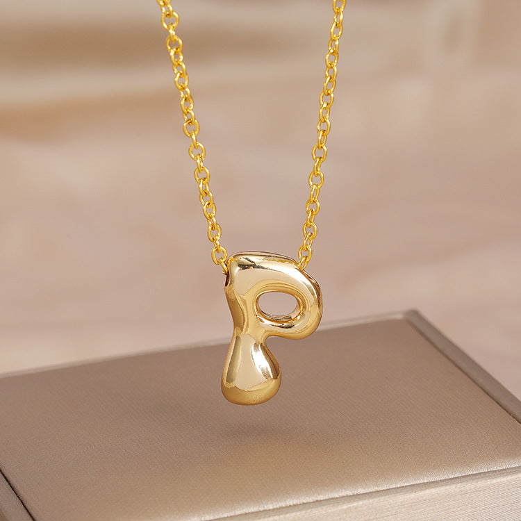 Wholesale Brass Glow Balloon Bubble Cute Chubby 26 English silver Letter Pendant Necklace