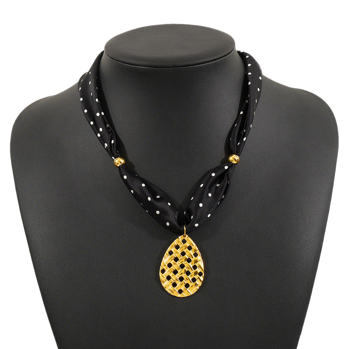 Wholesale Silk Ribbon Stainless Steel Flower Geometric Pendant Necklace