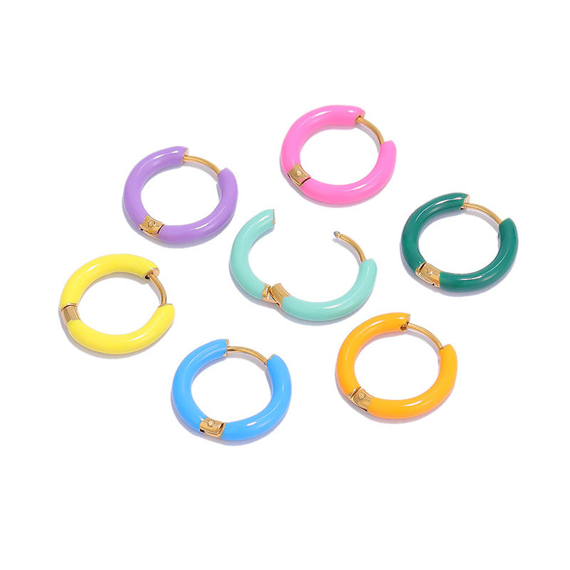 Wholesale 12mm drop oil ear buckle 10 color stainless steel ear ring earrings