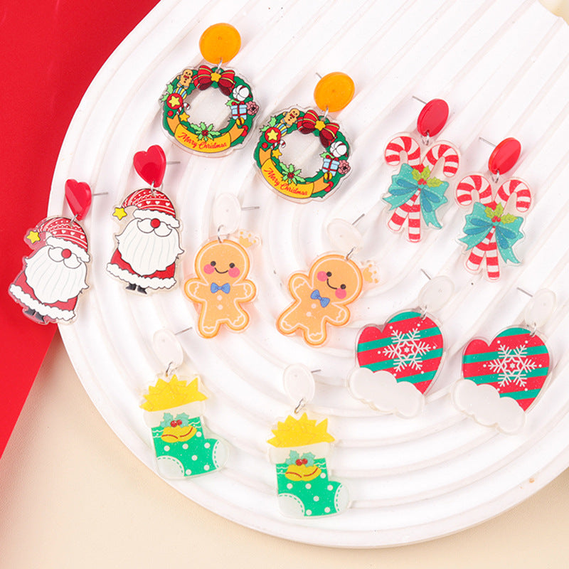 Wholesale  Christmas Cartoon  Candy Cane Gloves Earrings