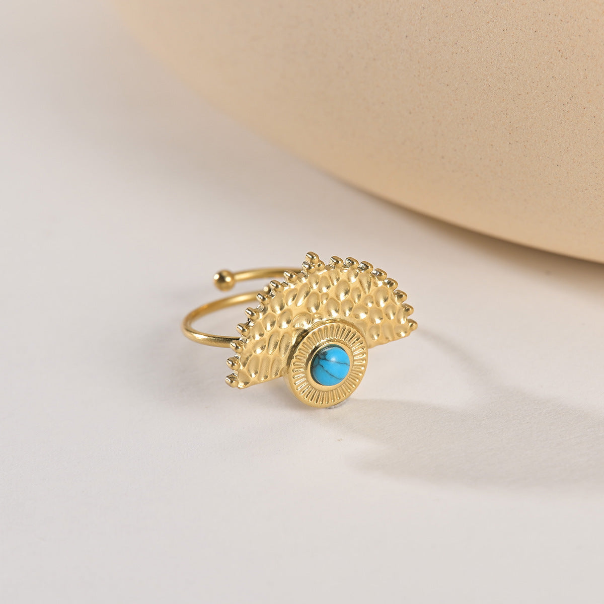 Wholesale 14K Gold Titanium Steel Ring Vintage Inlaid Turquoise Oil Drip Ring ACC-RS-yanc001